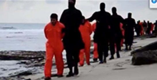 Video of 21 Egyptian Coptic Christians being marched along a Libyan beach. (Photo: YouTube)