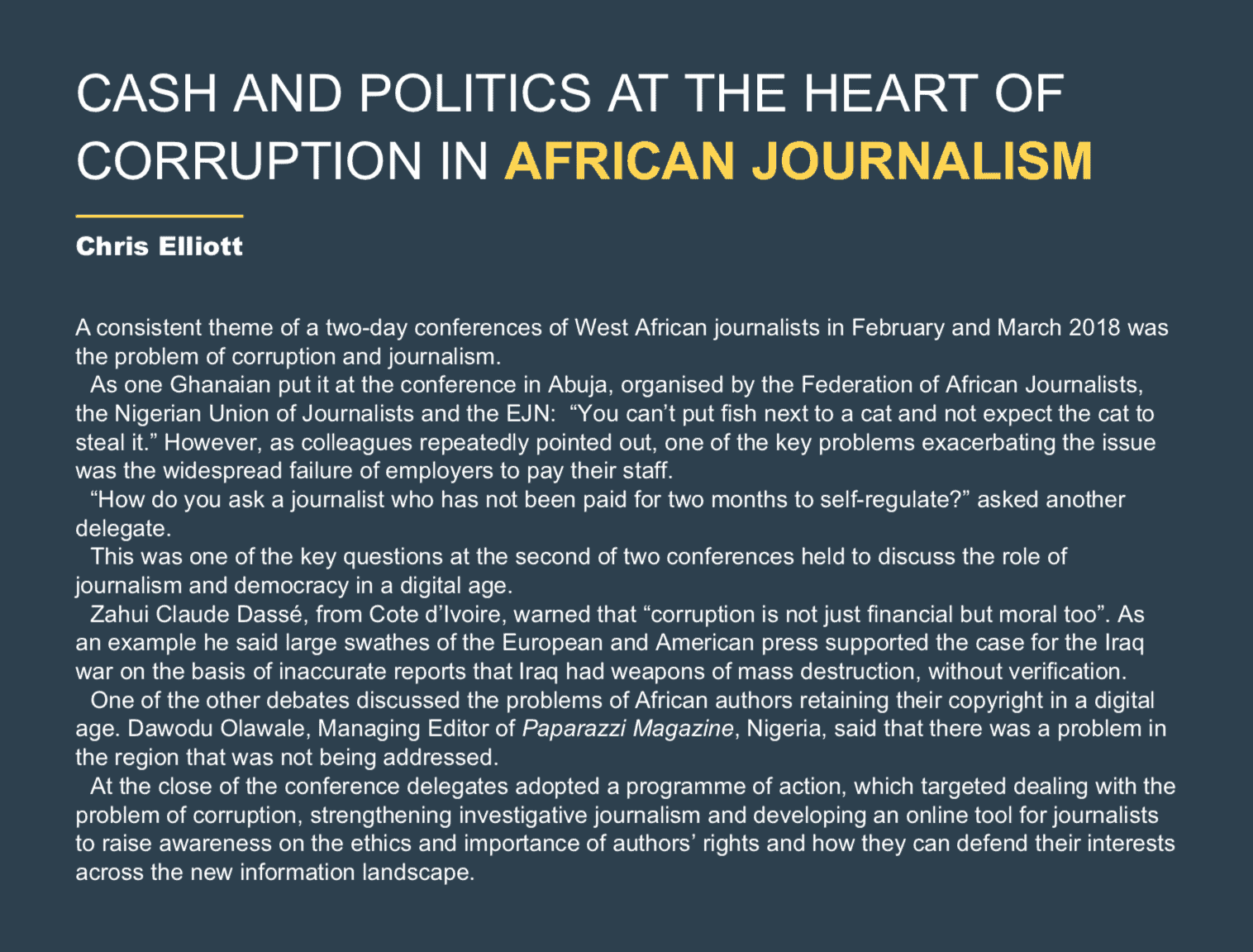 CASH AND POLITICS AT THE HEART OF CORRUPTION IN AFRICAN JOURNALISM