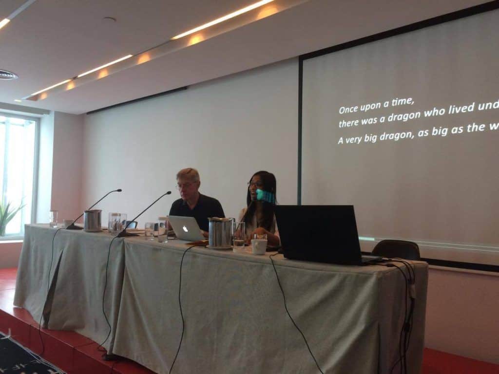 Chris Elliott speaking about migration coverage at the Aegean Summit in Athens. Photo credit- AthensLive GR