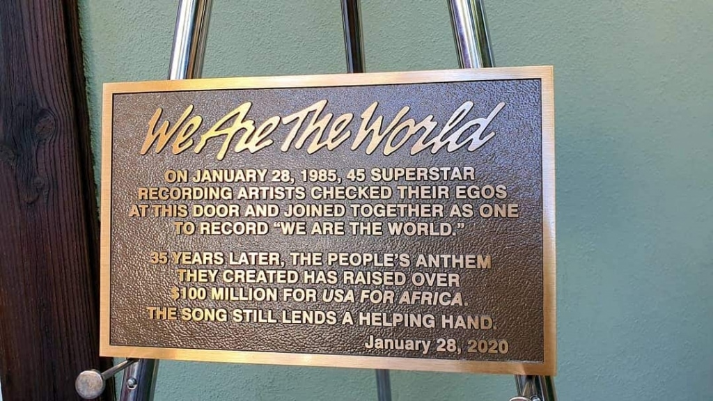 Plaque to commemorate 35 years since 'We Are The World' was recorded. Photo credit: Camerapix